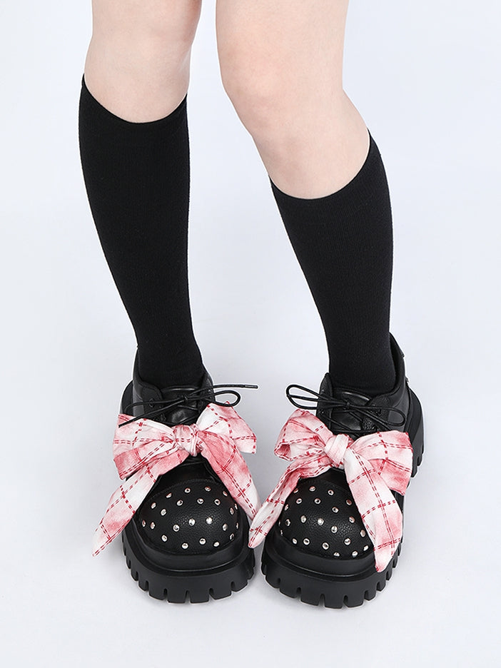 Bow Accent Studs Red Rock Plaid - Punk Black Platforms Silver Knotted Details