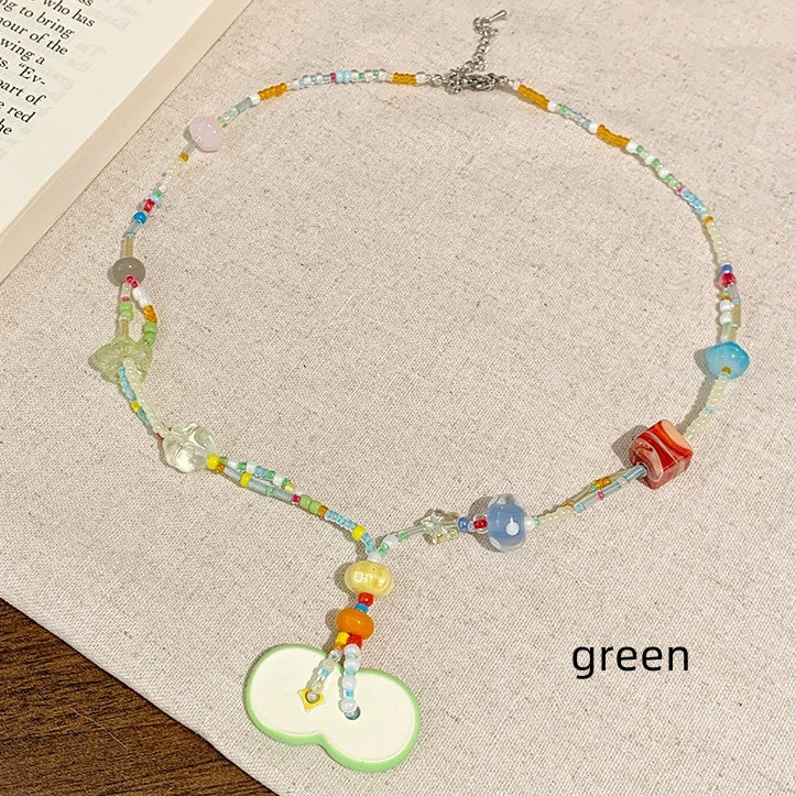 Apple Pink Y2K Beaded Necklace /Green