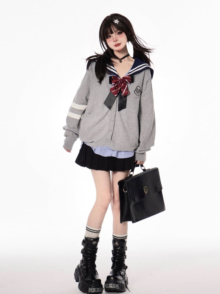 Knit Cardigan for JK Uniform Preppy Black/Gray V-neck Autumn Style