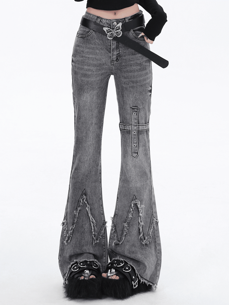 Flared Jeans Gray Edge Fit Raw Slim