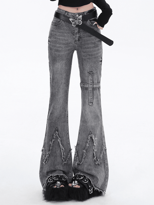 Schlagjeans in Grau mit Randpassform und Raw Slim