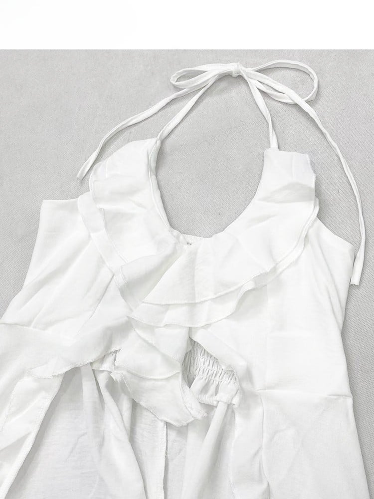 White Halter Design Neck Holiday High-low Top