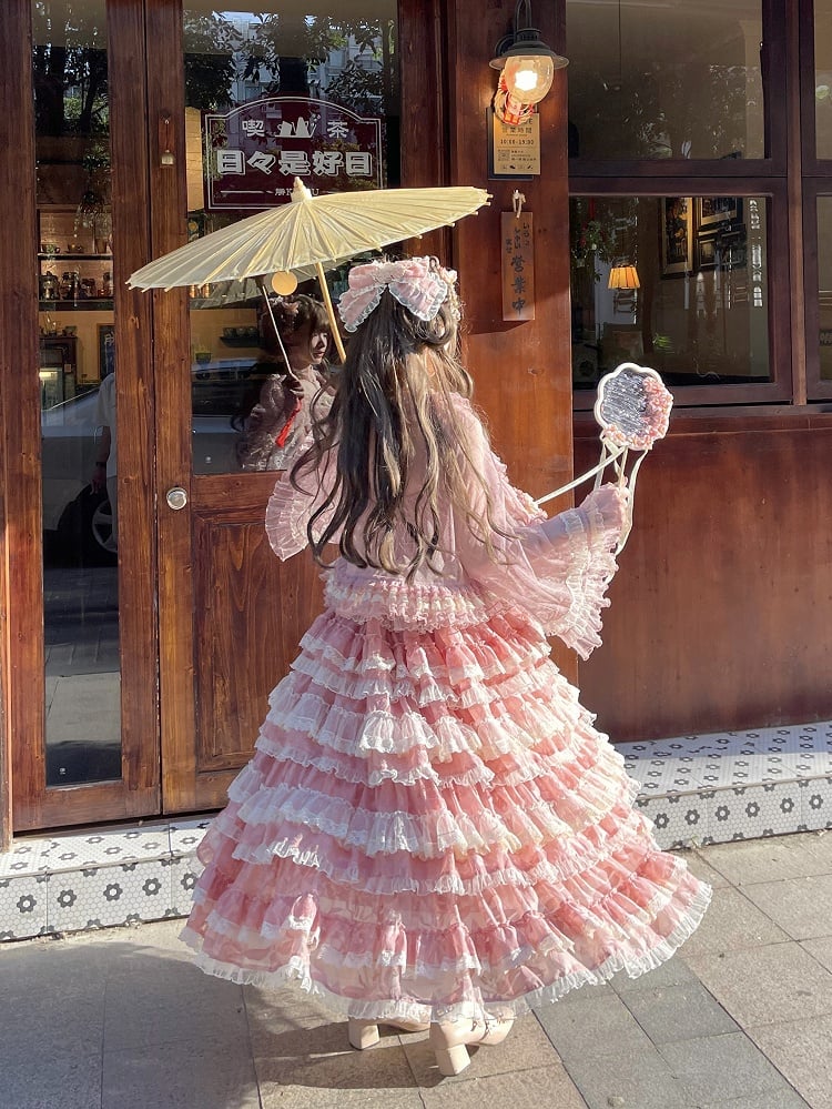 Ruffled Lolita Pink Lace Tulle Top