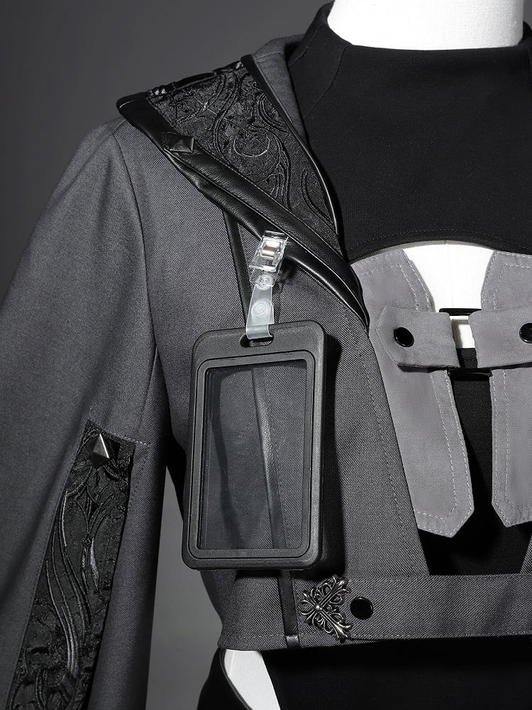 Sleeves XL Overlong Ouji Bodysuit Size Leather Exclusive + Futuristic Shorts Outfit Techwear Black Jacket Cropped Lolita -