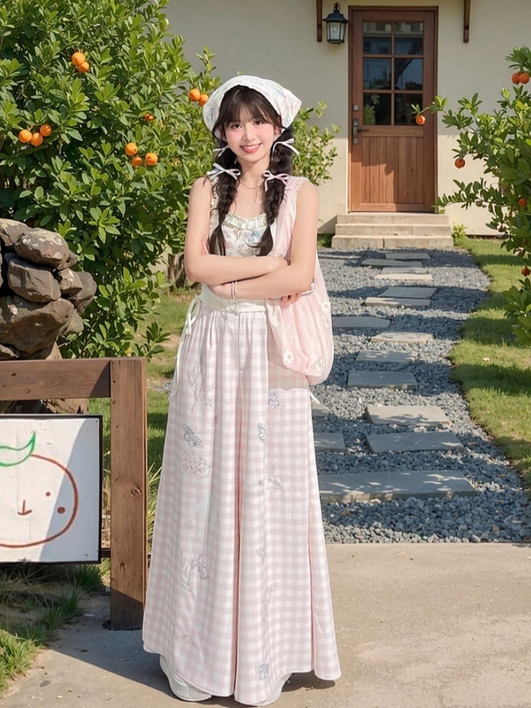 White Ruffled Waist Tank Top Square Neckline Butterfly Print Drawstring