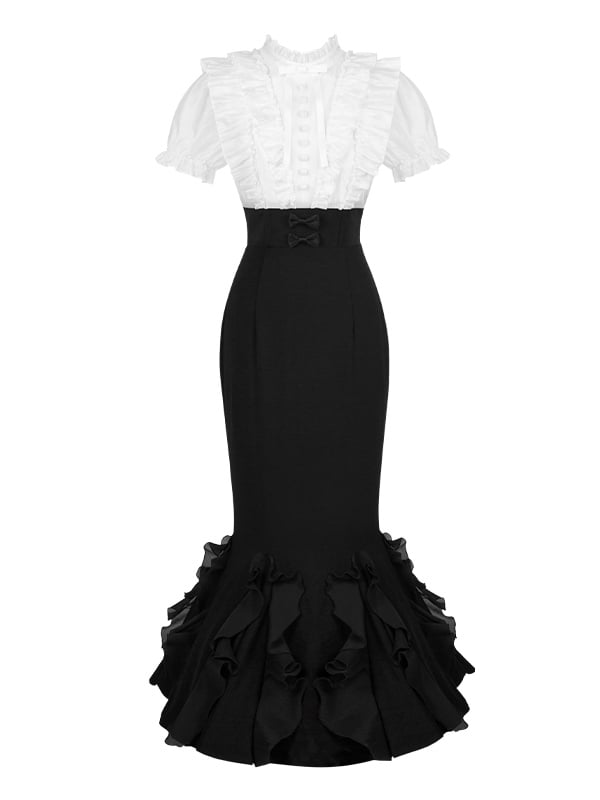Lolita White Pieces Black Elegant Two Design Mermaid and Dress Waist Skirt Boned Fake Blouse