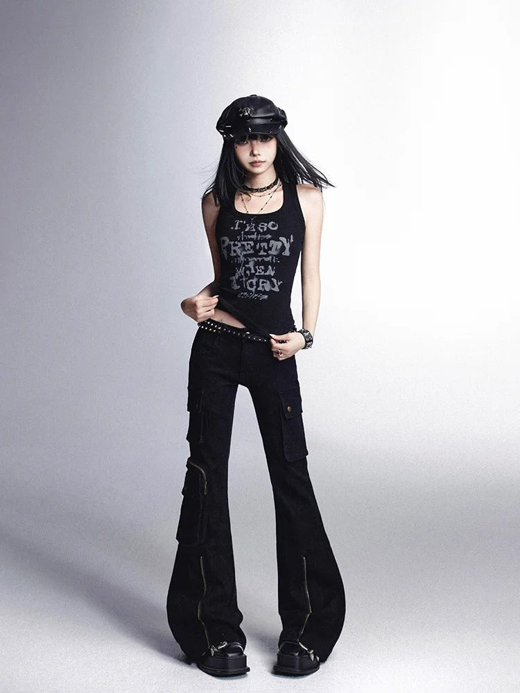 Black Letter Print Vintage Slim-fitting Tank Top Glamorous