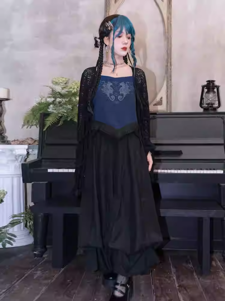 ブラック アンクルスカート バブル丈