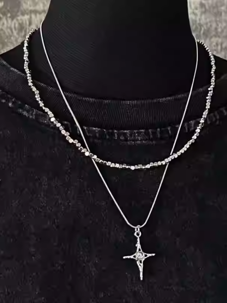 シルバークロスペンダントダブルレイヤーネックレス