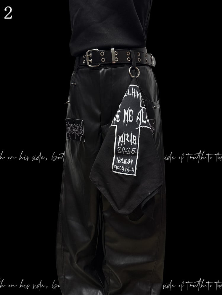 Schwarze Hose Cut Letter Straight-Leg Applique Punk