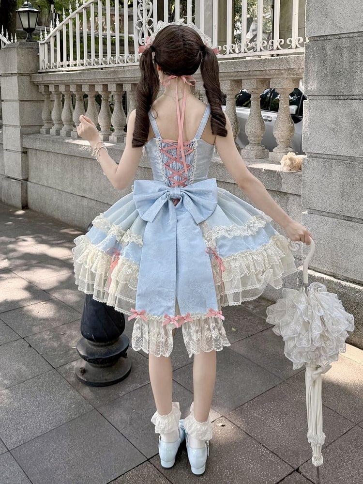 Jumper Bowknots Sweet Dress Decorated Blue Lolita Balletcore Skirt