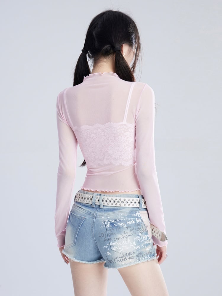 Low Blue Glamorous Y2K Denim Shorts Waist Faded Wash Raw Hem