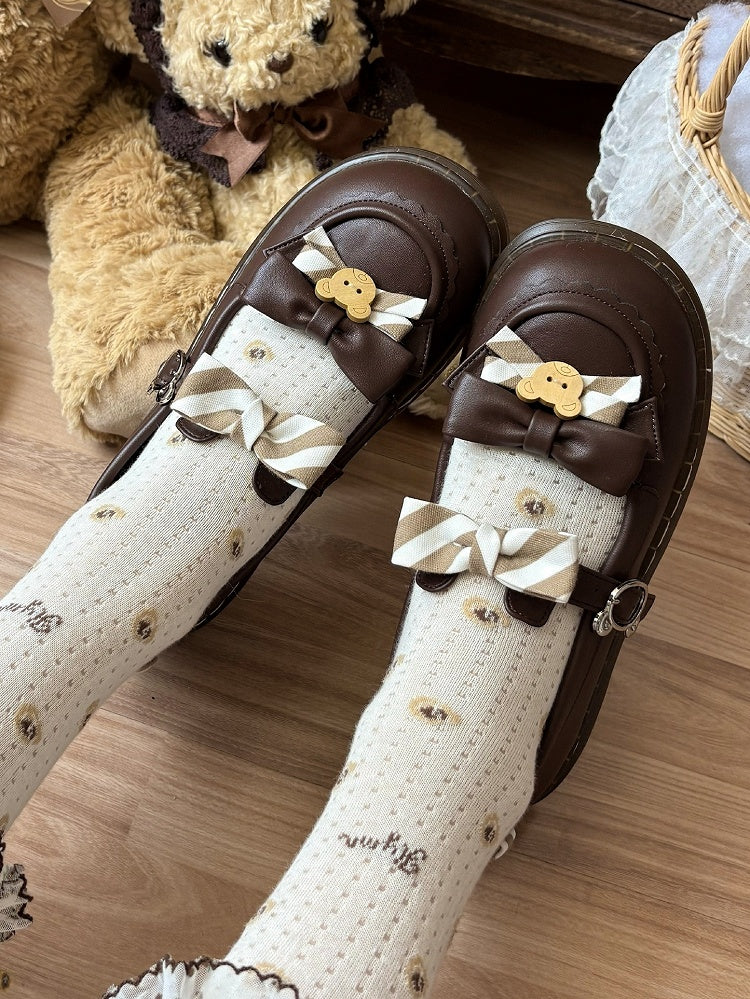 Design PU – und Kuma-Thema mit 2 cm flachem Ohrschuhband Lolita-Bär braun gestreifte Schleife