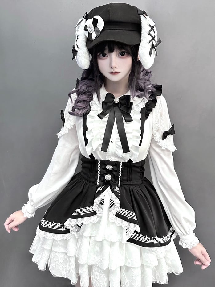 Chemise blanche à col Peter Pan et bordure en dentelle style Landmine de Jirai Kei