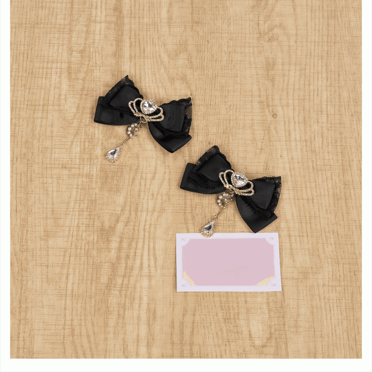 Celestial Collection Moon Options Jirai Kei Bowknot Hairclips with Beaded Chain Gemstone Star 5 Color
