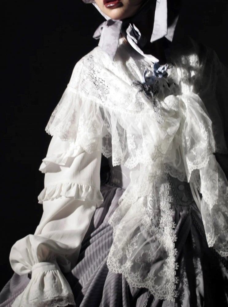 with Ruffled White Shawl Lace Lolita Edges