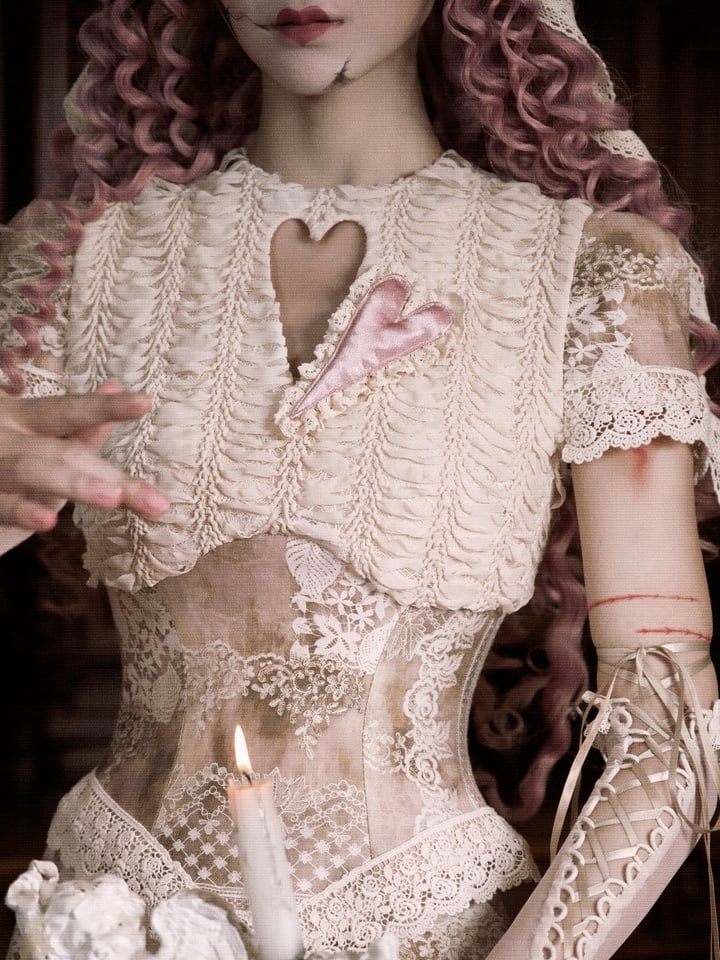 Goth Corset Cutout Love Sleeves Short Top Romantic