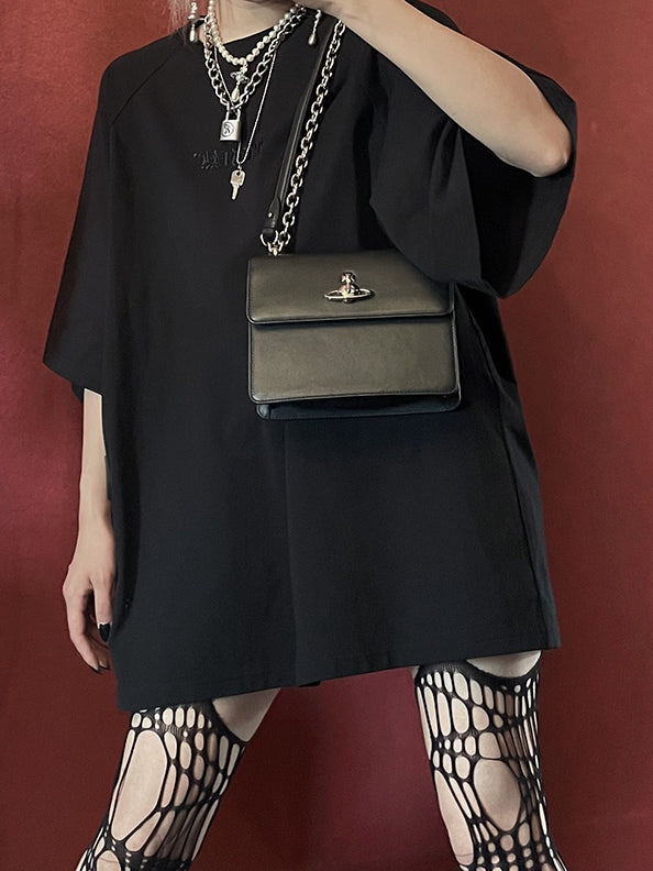 Oversized Dark mit Kleid Black Frenzy Tonal T-Shirt Stickerei