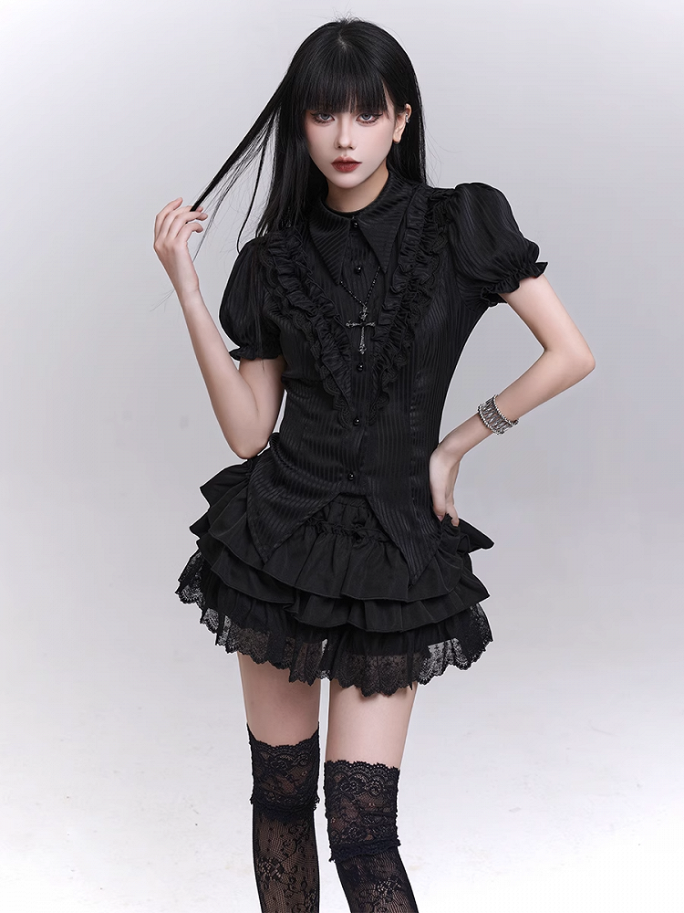 Bloomers Black Elastic Waist Lace Trim Mini Tiered Skirt Lining