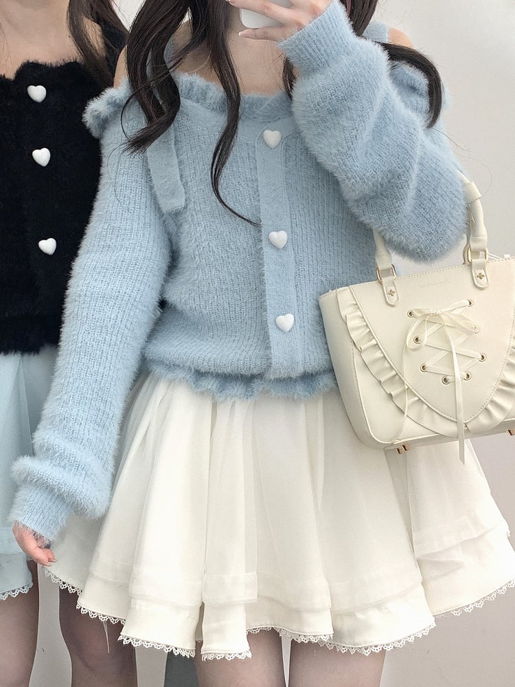 Jirai Kei – Blauer Pullover im Landmine-Stil mit schulterfreiem Ausschnitt