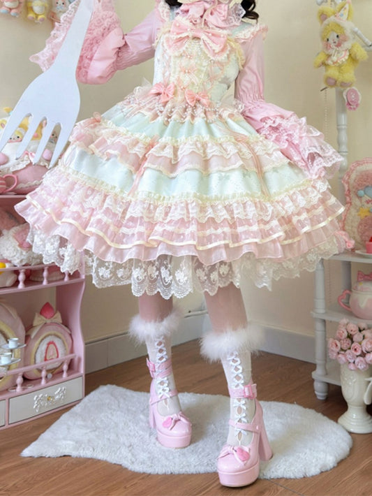 Hanayome Bead Lolita Green Bows Princess Dress Chain Decorated