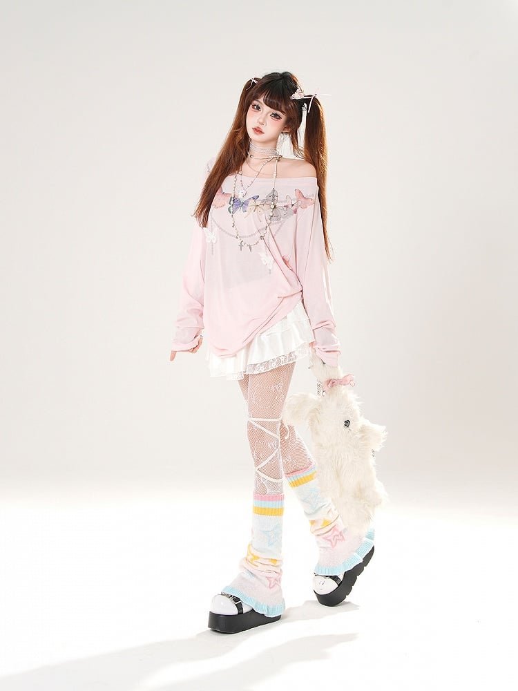 Back Cutout White/Pink Asymmetrical Detail Butterfly-shaped