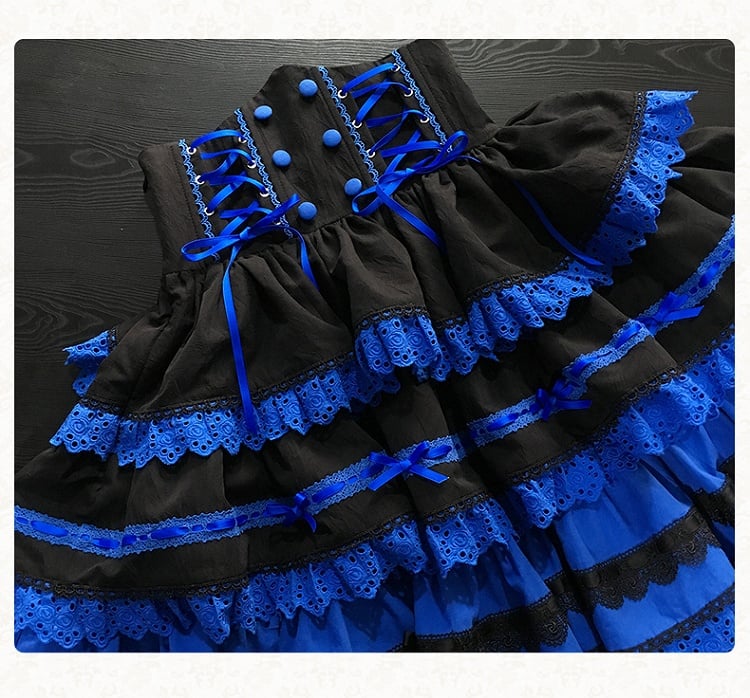 Layered Lolita Gothic Blue Waist Skirt High Black Klein and Corset