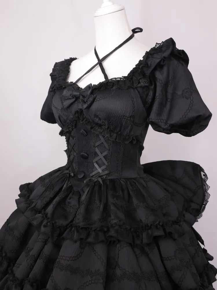 Corset Black Big OP Dress Lolita with Skirt Ruffle Princess Waist