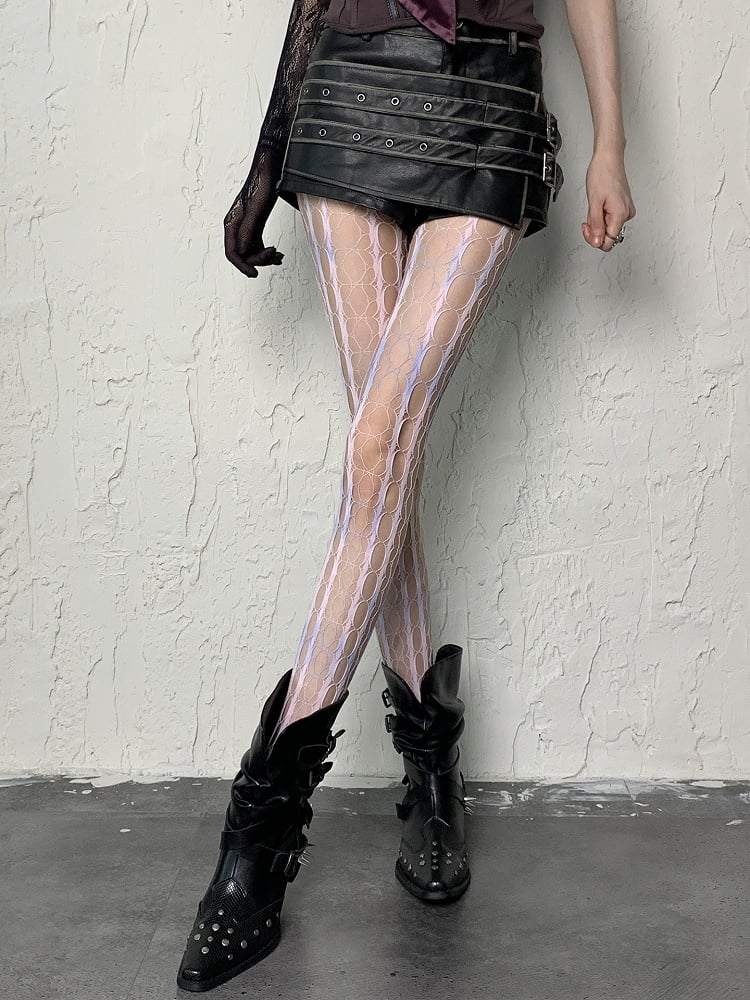 Yellow/Pink Tie-Dye Blue Gray Design Tights Y2K Cut-out Fishnet