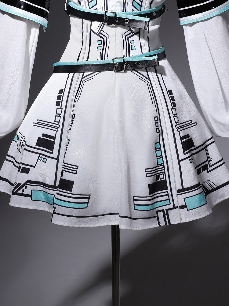 Bunny Sleeves KC Dress Techwear Halter Neck Urban Cyberpunk White + Ears