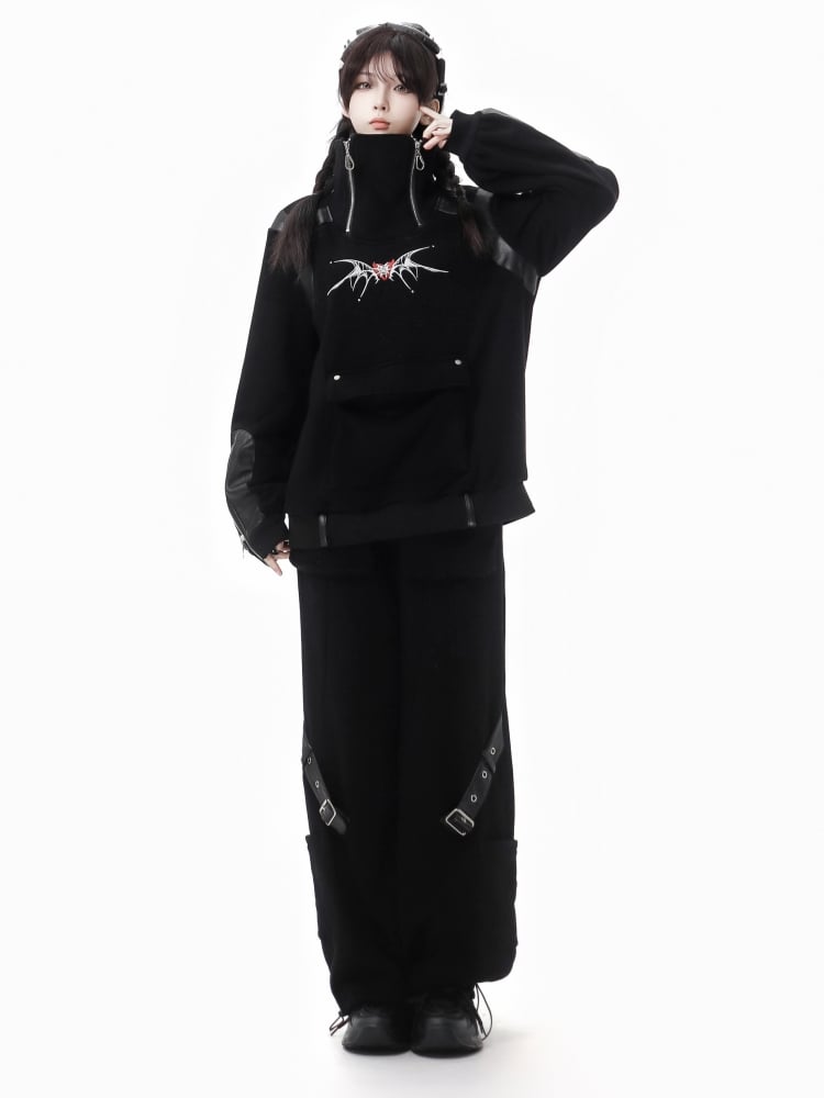 ゴシックブラックバックルカーゴパンツ(ドローストリングカフ付き)