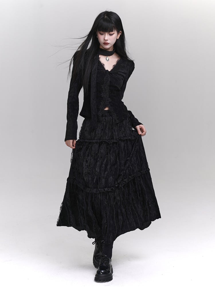 Gothic Black Ankle Length Skirt