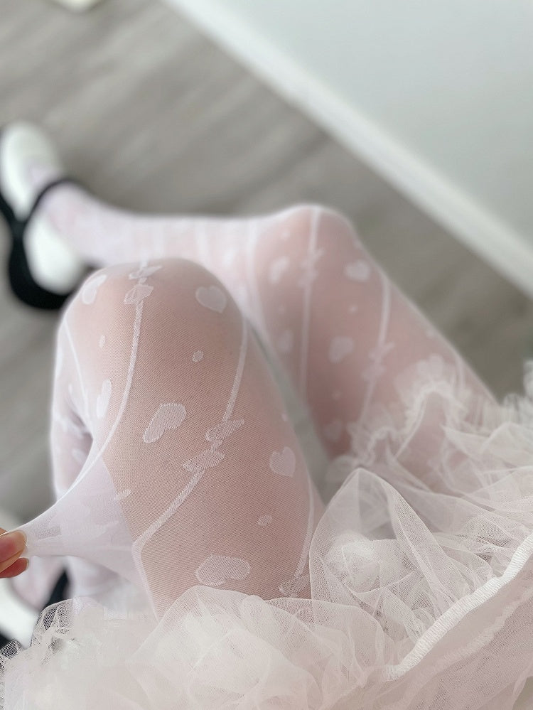 White/Black Semi-sheer Heart Lolita Tights