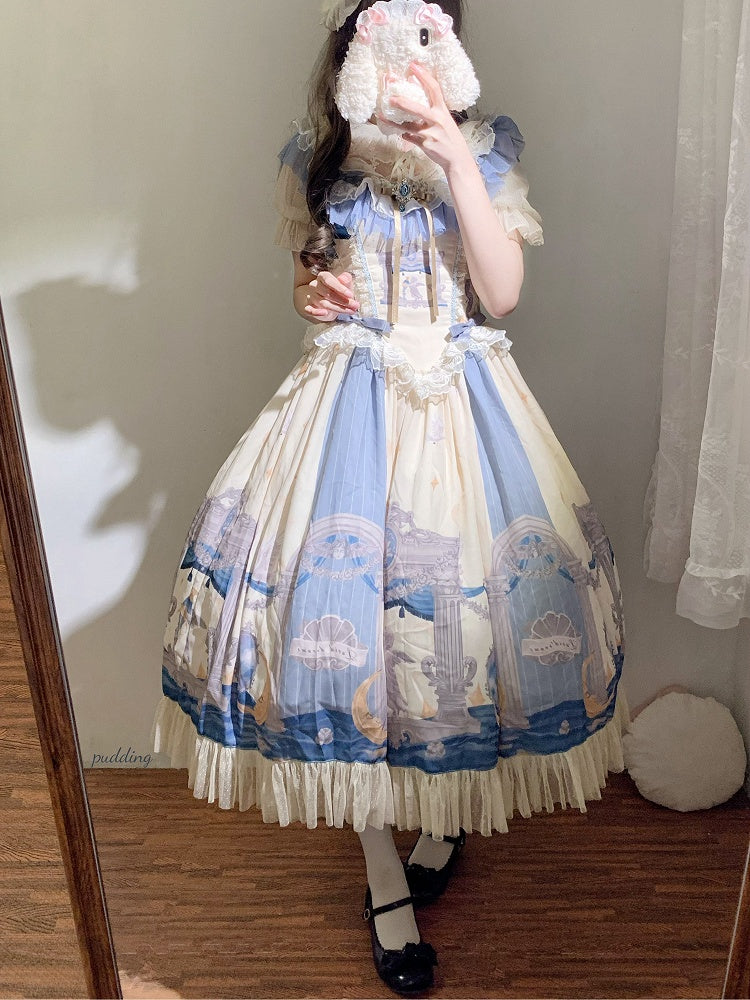 Klassischer Pullover und Kleid mit Engel-Mond-Taille und Printrock im Lolita-Baskenstil