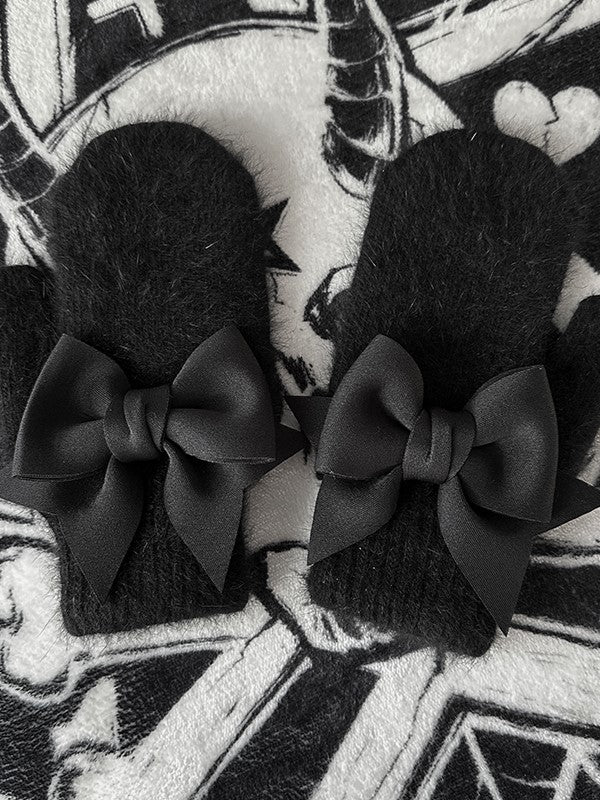 Gloves Bowknot Details Full-finger Black Gothic
