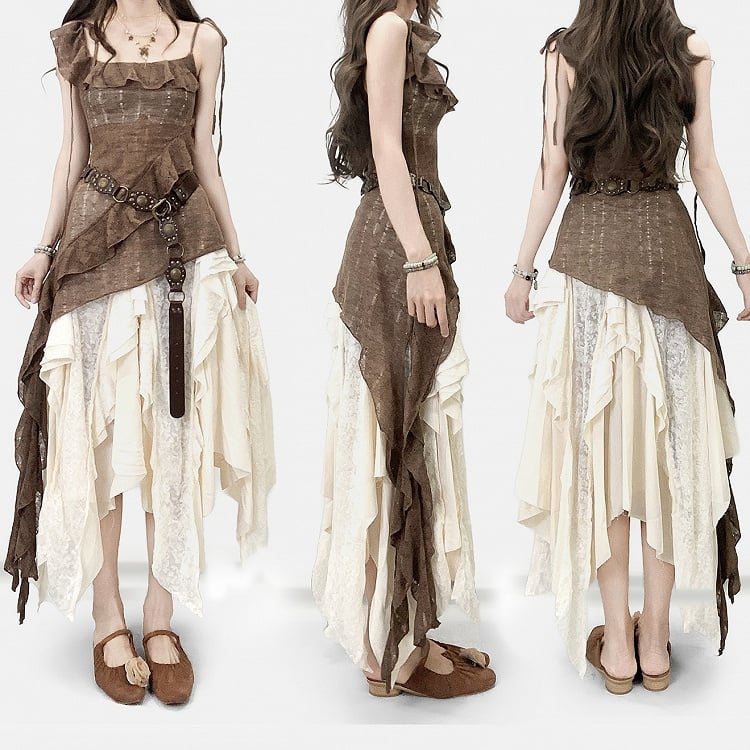 Bell Sleeves Hem White Millard Brown + Cardigan Fashion Dress Asymmetrical Cami Skirt