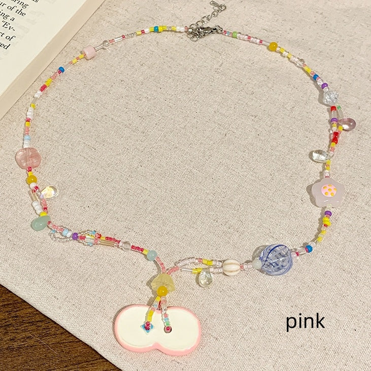 Apple Pink Y2K Beaded Necklace /Green