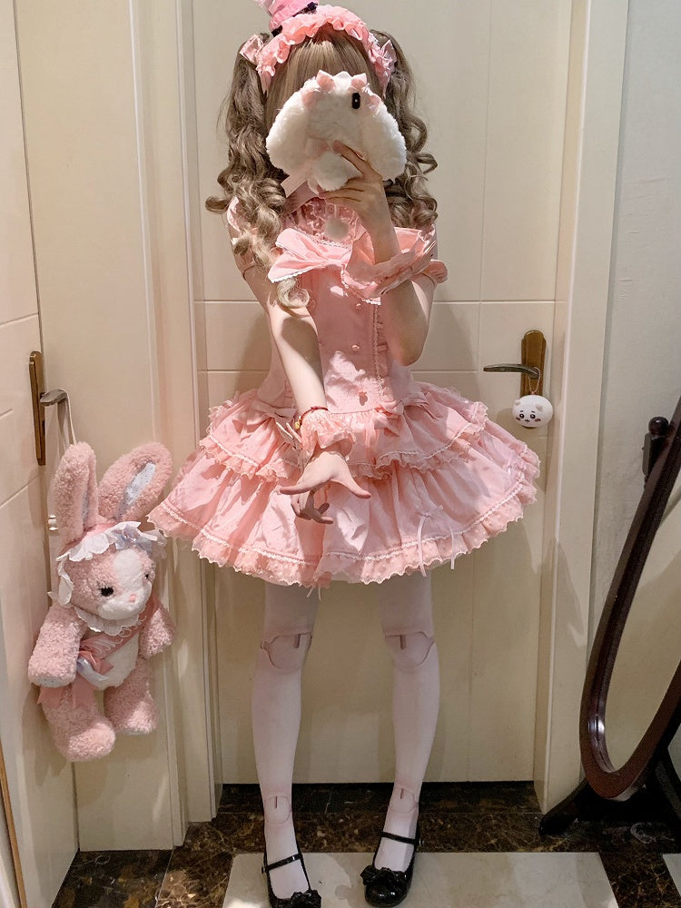 Bow Pink Accents Dots Lolita Old School Dress Shimmer Polka Sweet