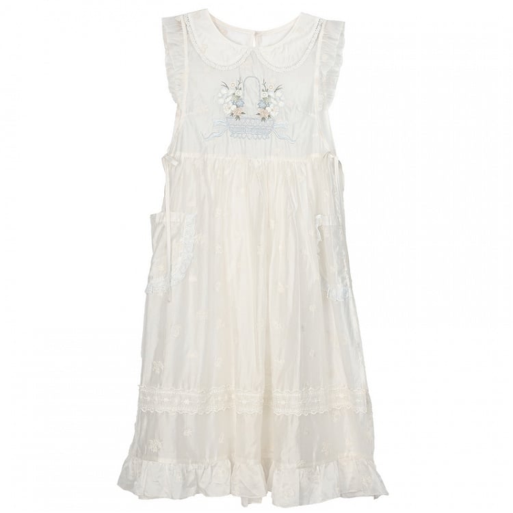 Apricot Peter Pan Collar Floral Embroidery Overdress