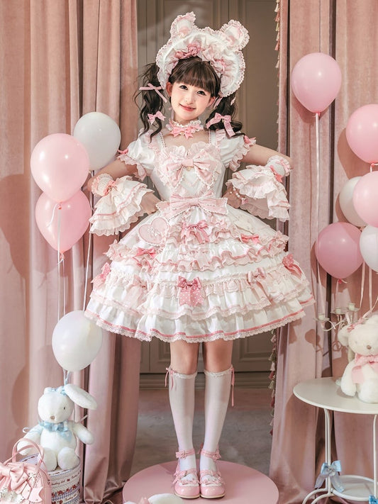 Ruffle One Piece Pink White Sweet Princess and Bow Dress Theme Lolita Bunny Accents