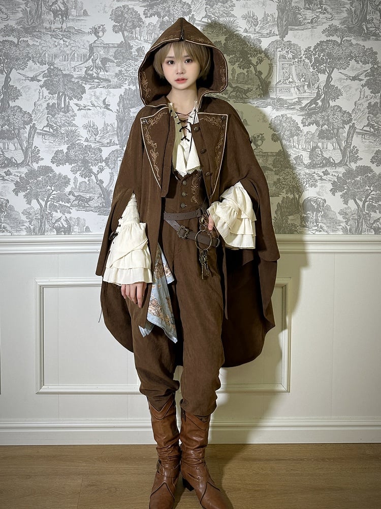 Hood Zip Ouji Embroidery Cloak Lolita Coffee Detail