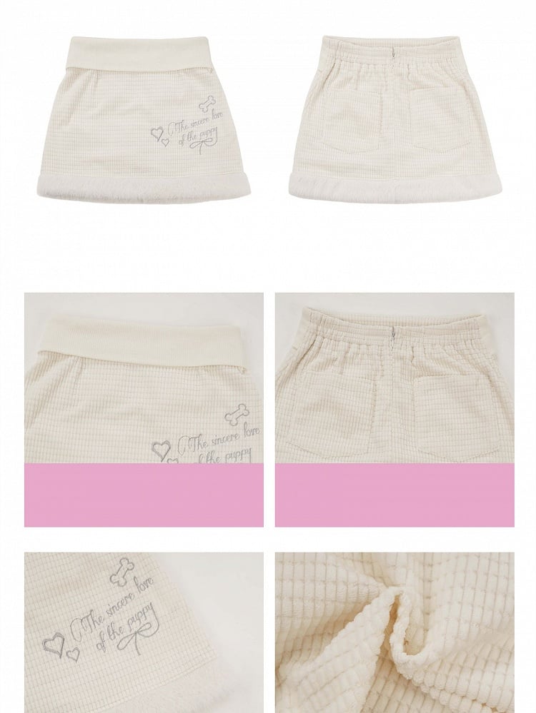 Silver Mini Skirt Cream-colored Plaid Embroidery