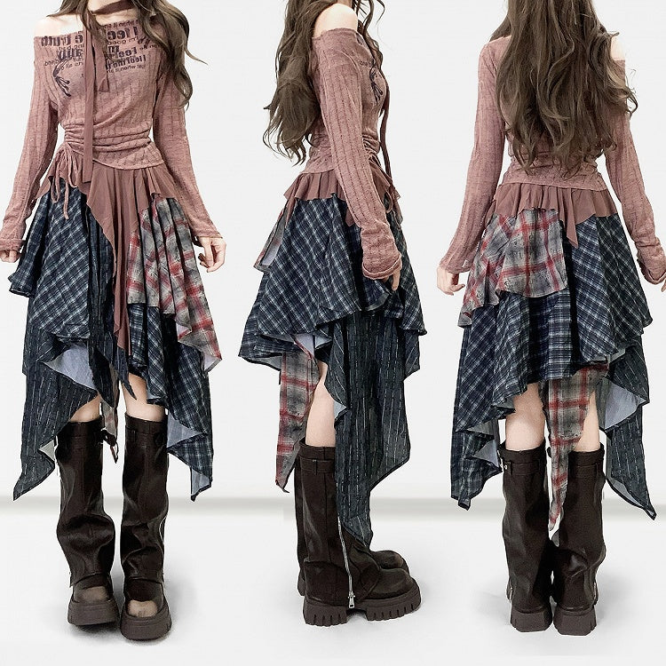 + Scarf Brown Letter Asymmetrical Top Pattern Print Millard Reddish Striped Fashion Hem