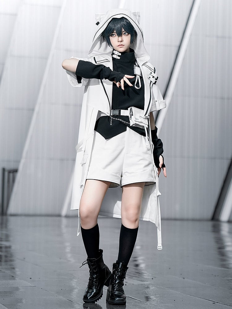 White Belt Buckle Waist Bag with Techwear Cyberpunk