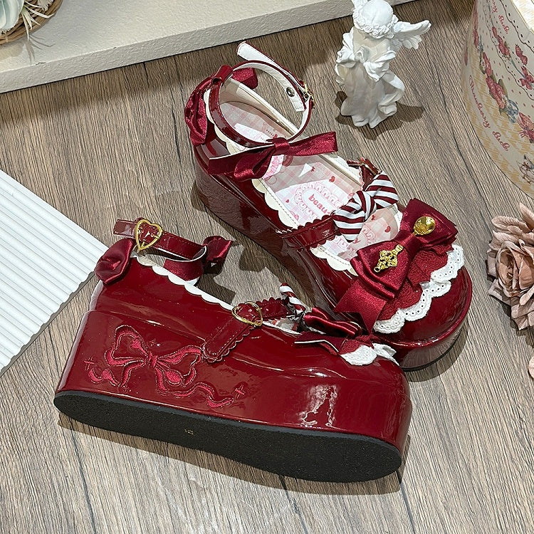 Bowknot Decorated Red Sweet Wine Details Lolita Platforms Spoon
