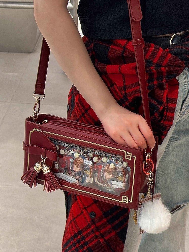 Red Fringe With Floral Wine PU Pattern Bag Style Accent Bow Cheongsam Ita