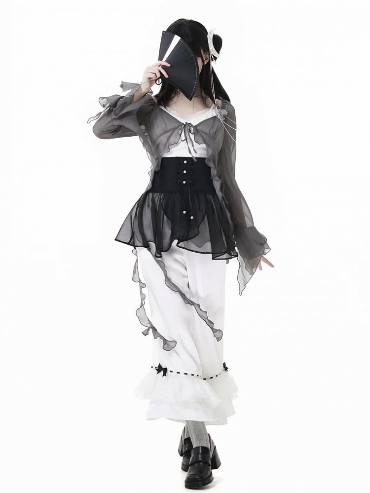 Overlay Corset Belt Mesh Style Black Cheongsam Knot Buttons