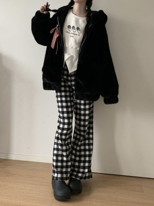 Black&White Plaid Pattern Pants