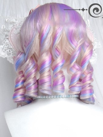 With Macaroon Roman Curly Medium Bangs Full Wigs Color