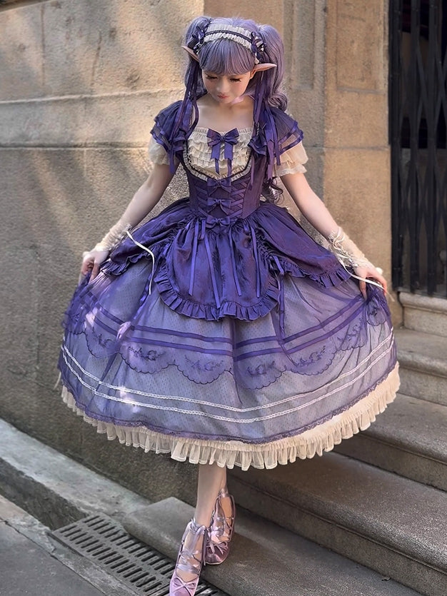 パープルのボーン入りバスクウエスト、エレガントなアンダーバスト、クラシックなロリータジャンパースカート